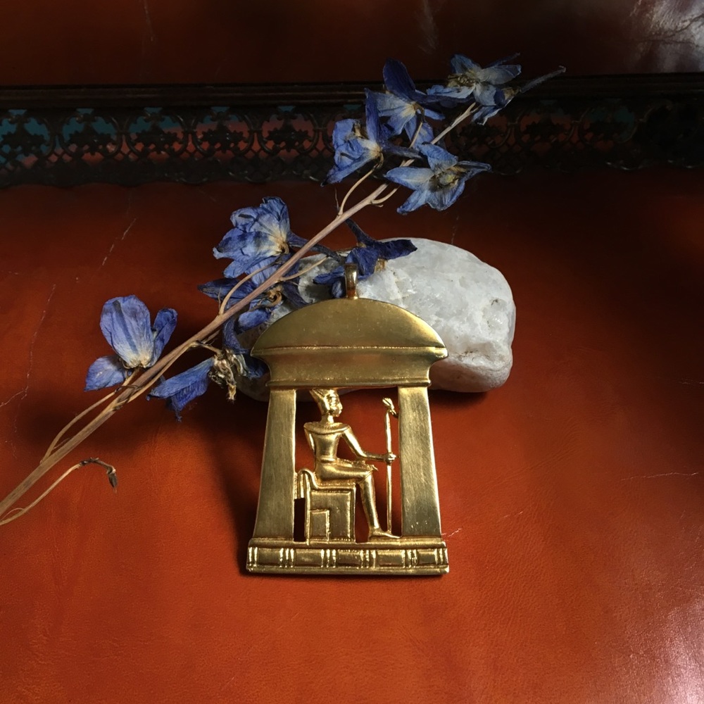 60s Kenneth Jay Lane Large Gold Egyptian Pendent